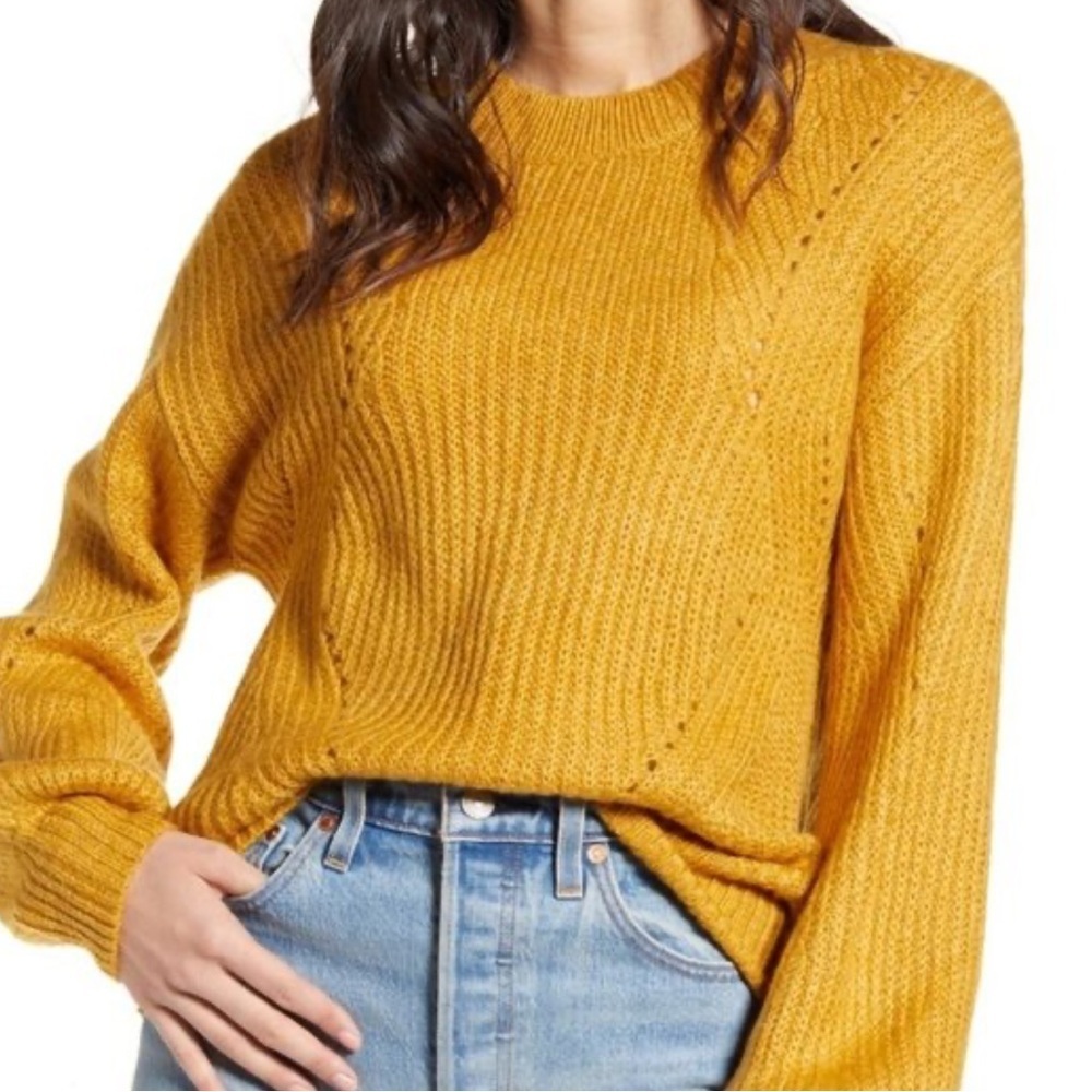 Women’s Size Small BP. Chunky Pointelle Sweater Tan Mustard